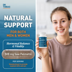 Dr. Tobias Saw Palmetto capsules closeup for easy daily use.
