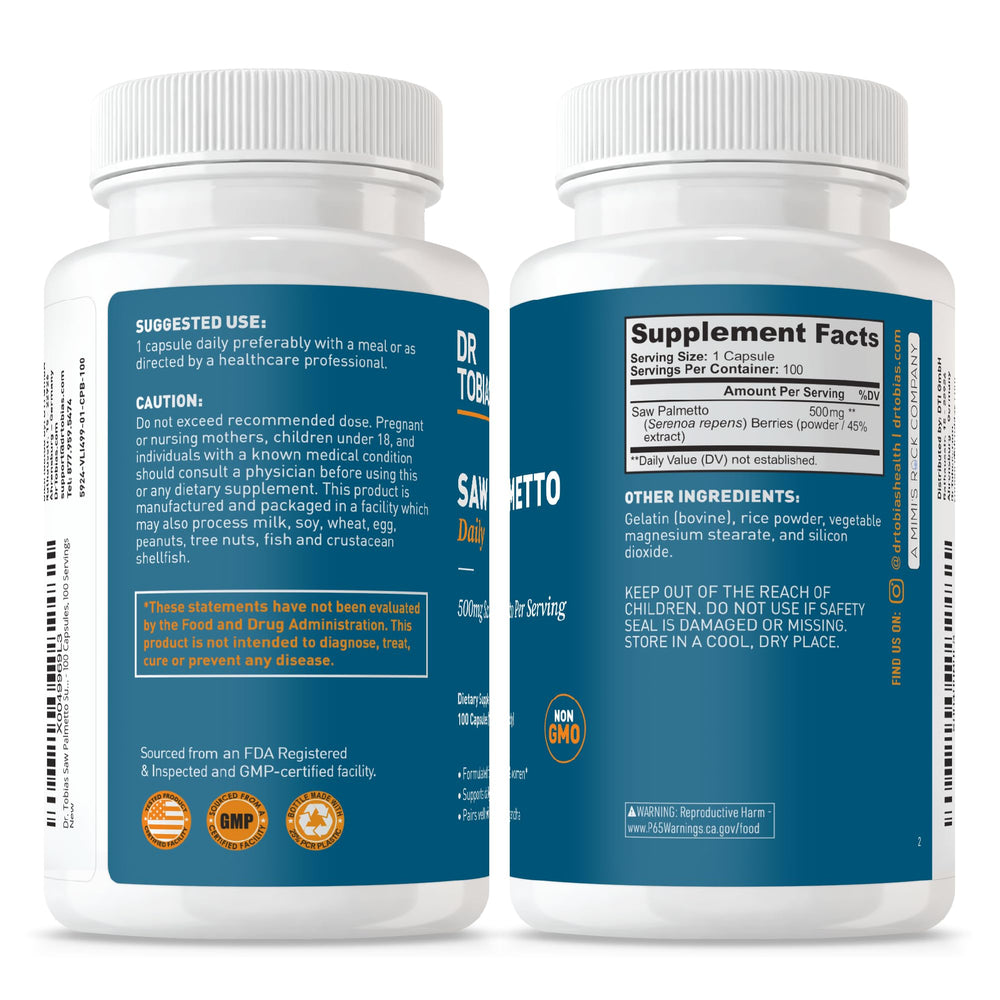 Dr. Tobias Saw Palmetto prostate health graphic signaling broad wellness potential.