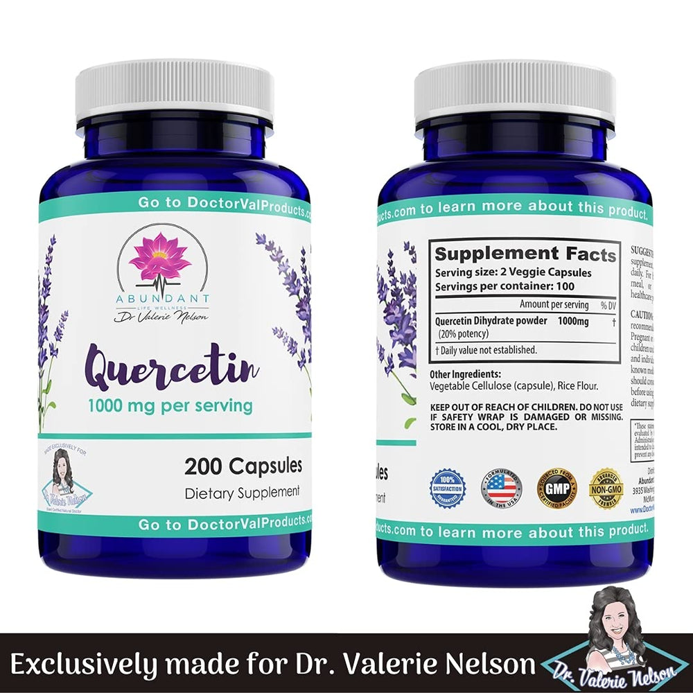 Dr. Valerie Nelson Quercetin 500mg bottle label detail highlights quality