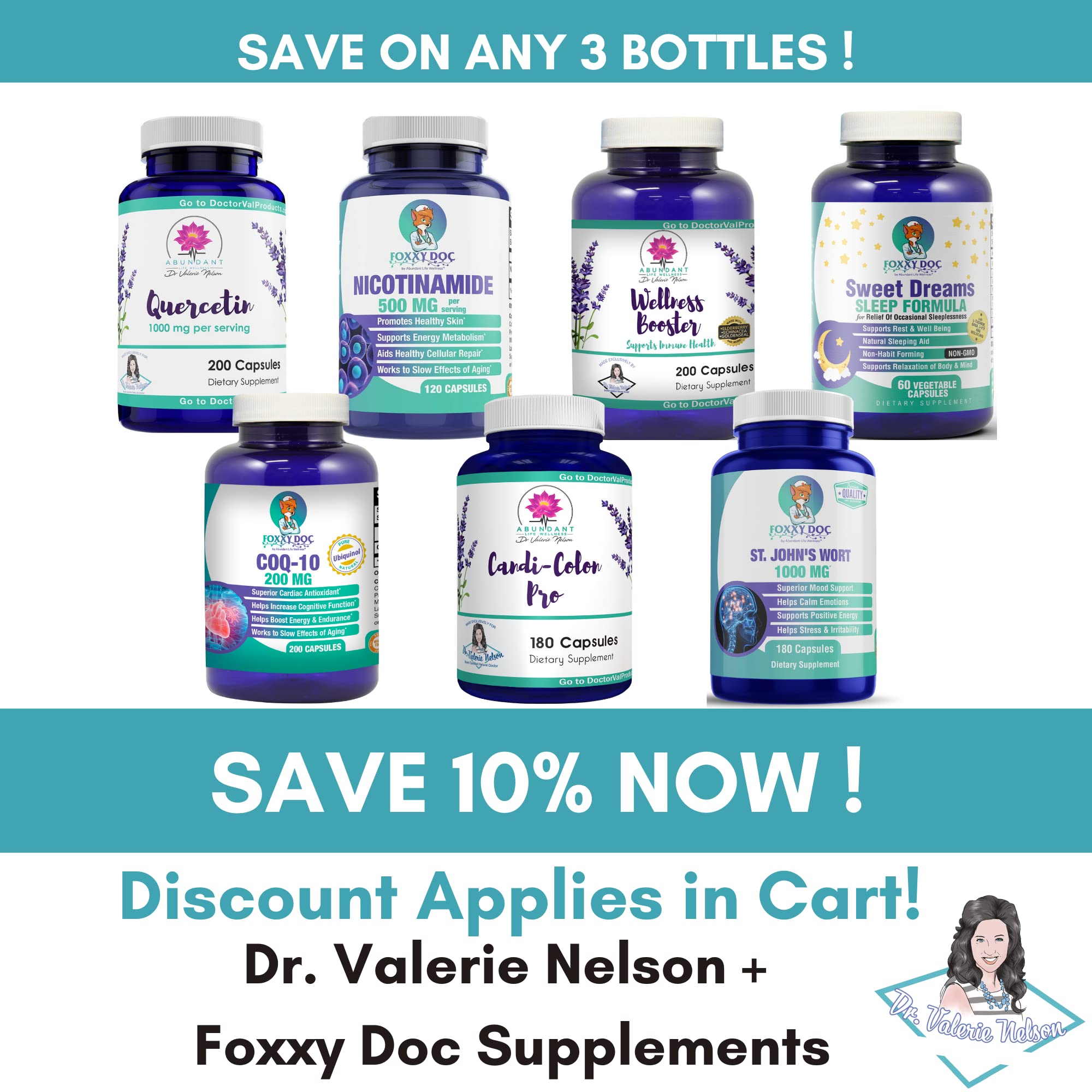 Dr. Valerie Nelson Quercetin 500mg bottle and glass demonstrates on-the-go convenience