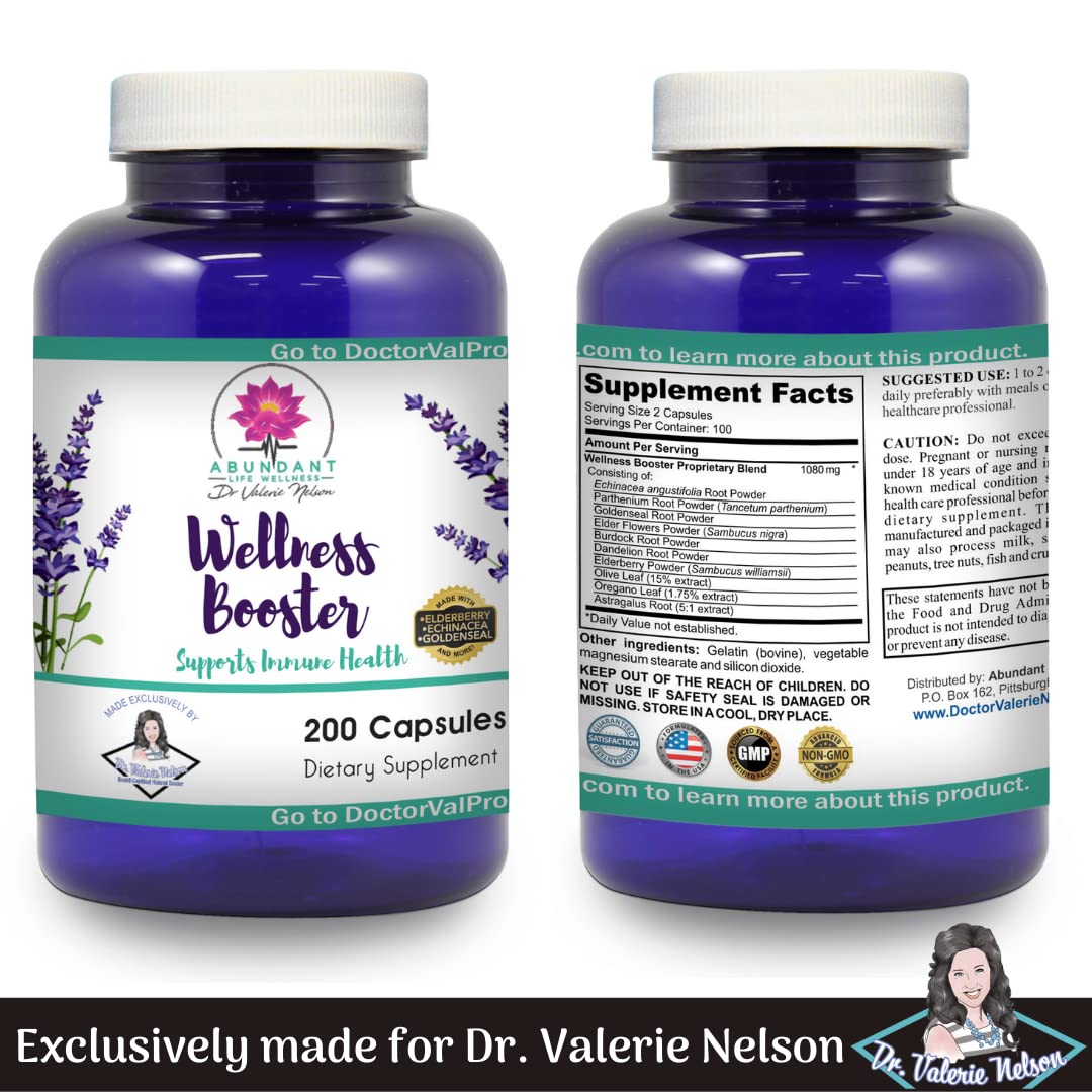 Wellness Booster ingredients list closeup highlighting echinacea and elderberry.