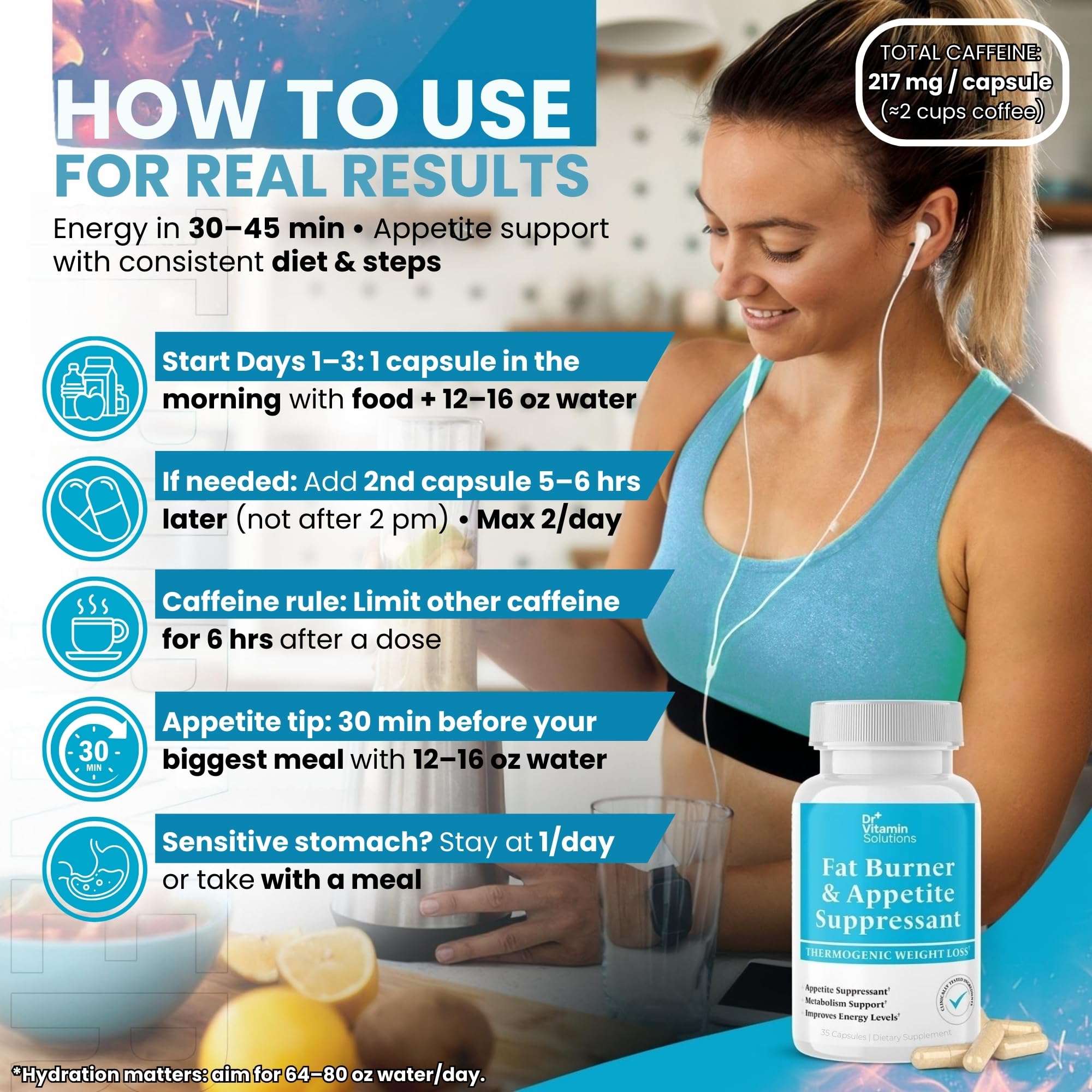 DR VITAMIN SOLUTIONS caffeine and theobromine blend for steady daytime energy.