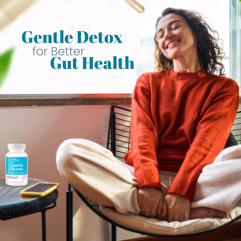 DR VITAMIN SOLUTIONS Candid Cleanse capsules close-up highlighting probiotic blend.