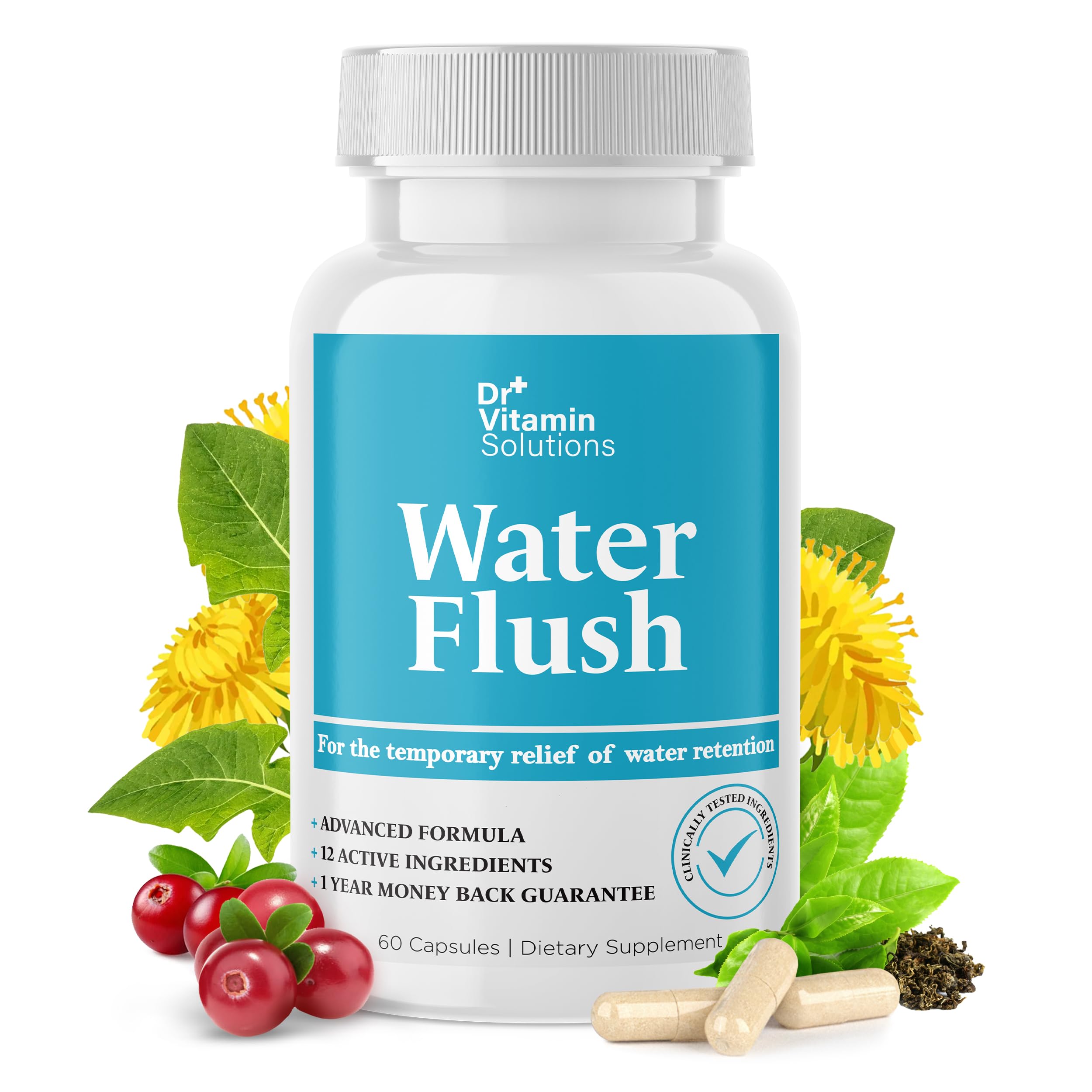 DR VITAMIN SOLUTIONS diuretic bottle closeup for bloating support and easy dosing