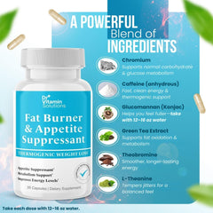 DR VITAMIN SOLUTIONS fat burner packaging display for fitness-friendly weight management.