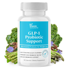 DR VITAMIN SOLUTIONS GLP-1 Probiotic Support bottle label showing product branding for gut wellness