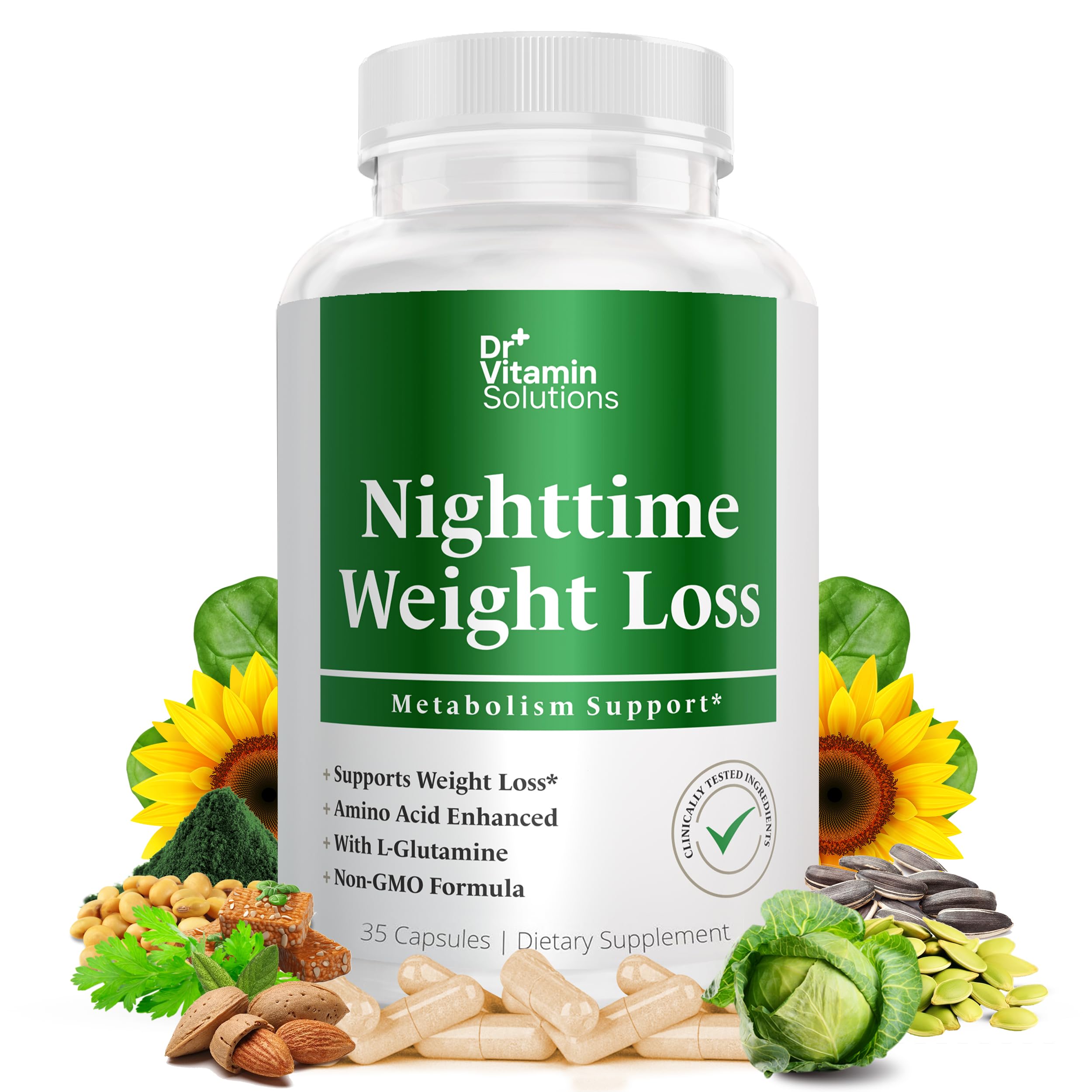 DR VITAMIN SOLUTIONS Nighttime fat burner bottle showing the product on a shelf, highlighting ease of use.