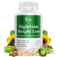 DR VITAMIN SOLUTIONS Nighttime fat burner bottle showing the product on a shelf, highlighting ease of use.