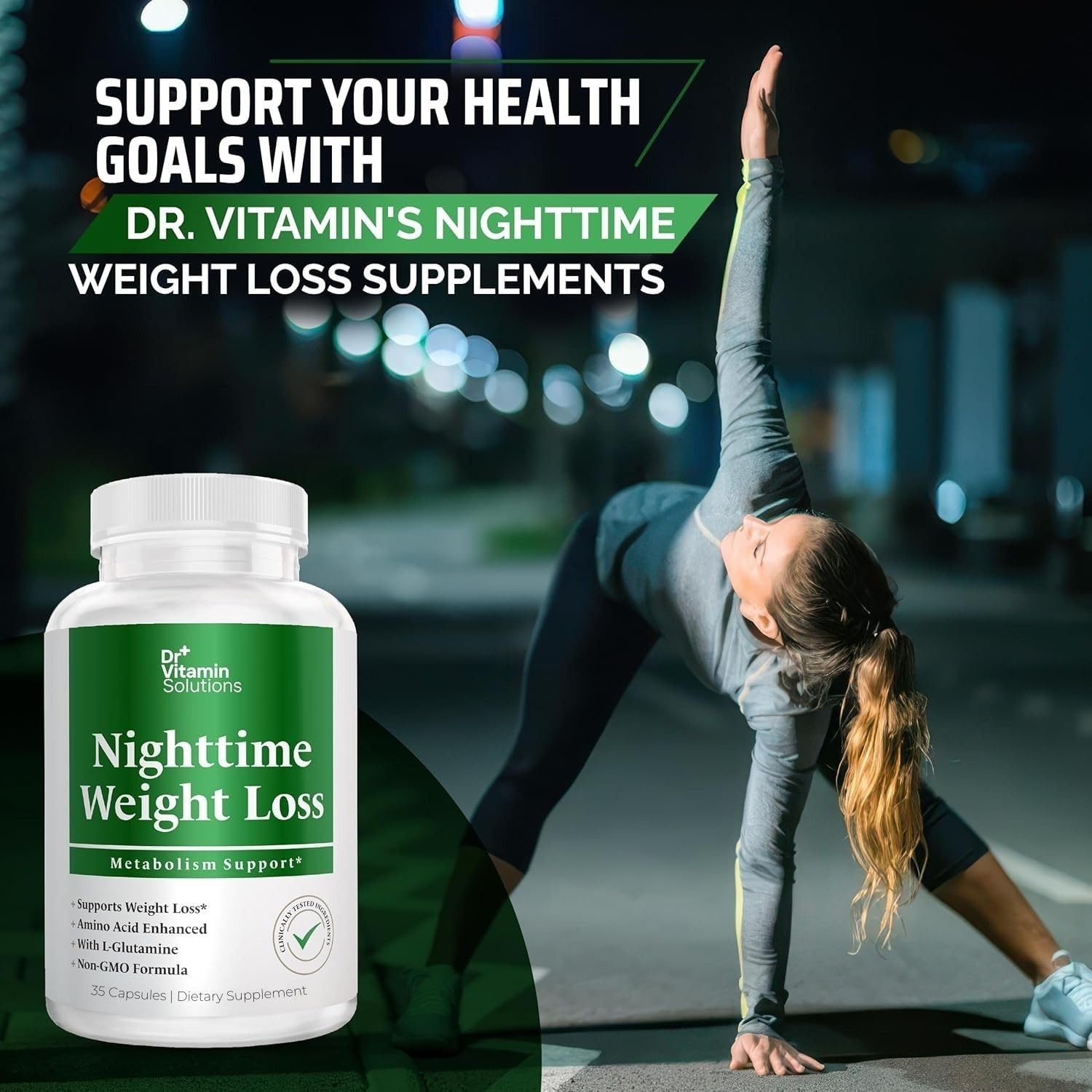 Pouring the Nighttime Fat Burner as part of a calm, nightly routine.