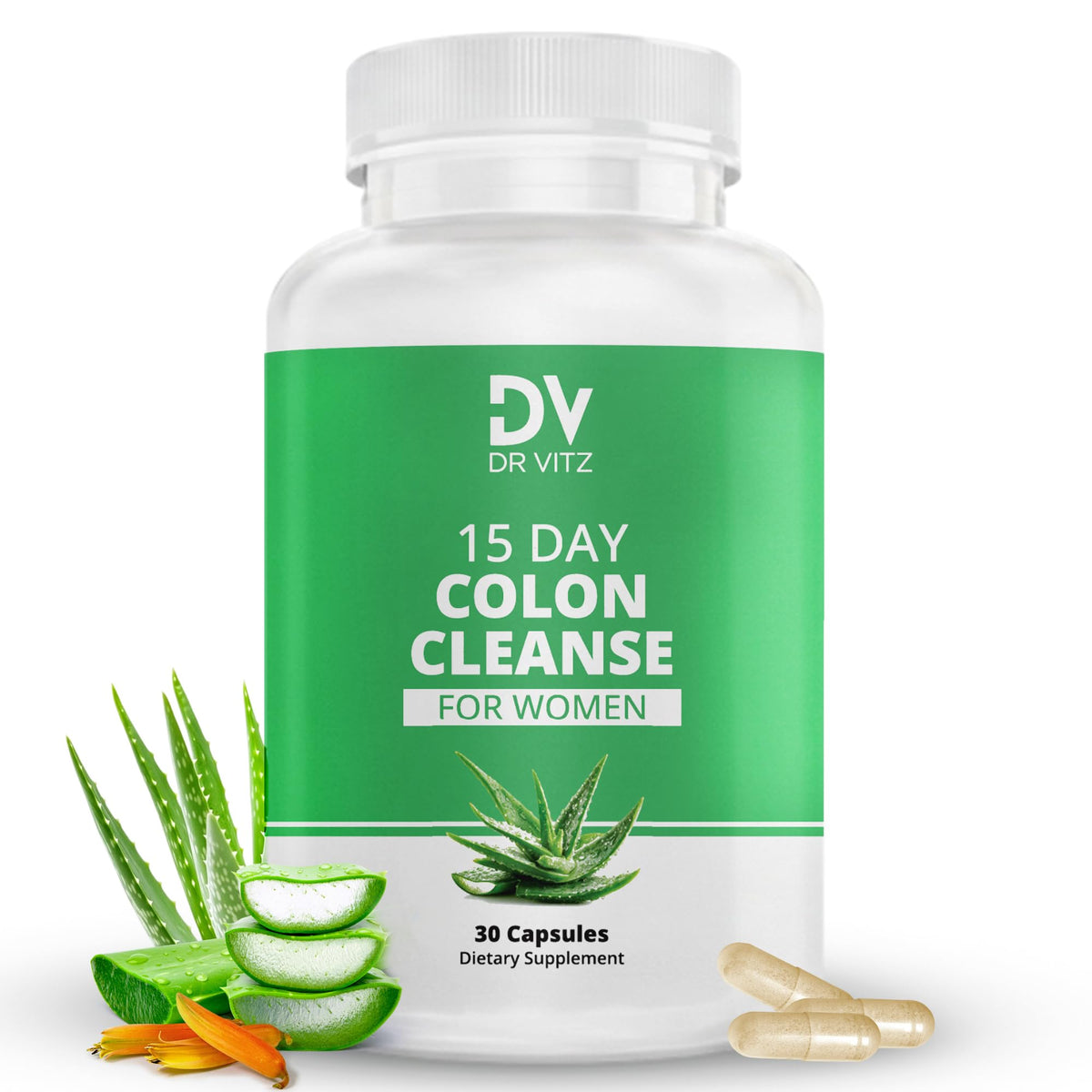 Dr Vitz 15 day colon cleanse bottle with daily detox support.