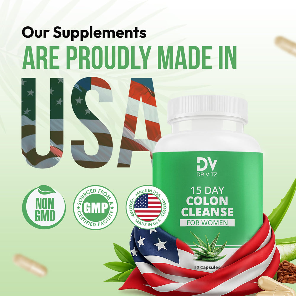 Dr Vitz 15 day colon cleanse packaging on shelf highlighting natural detox benefits.