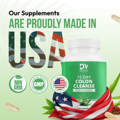 Dr Vitz 15 day colon cleanse packaging on shelf highlighting natural detox benefits.