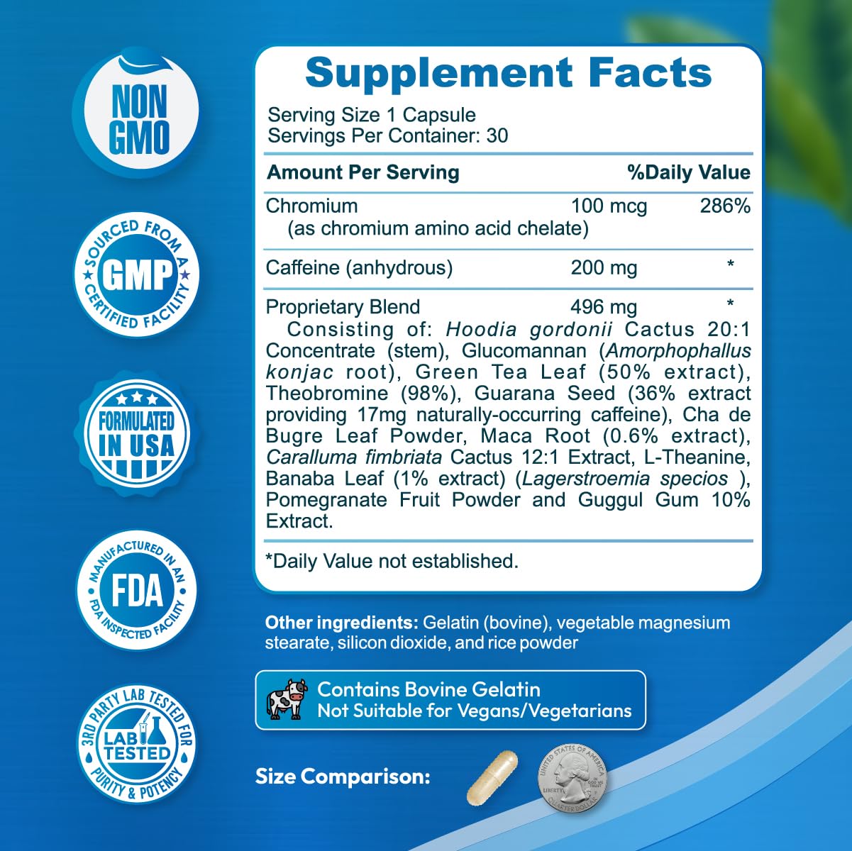 Dr Vitz weight loss pills label close-up highlighting key ingredients