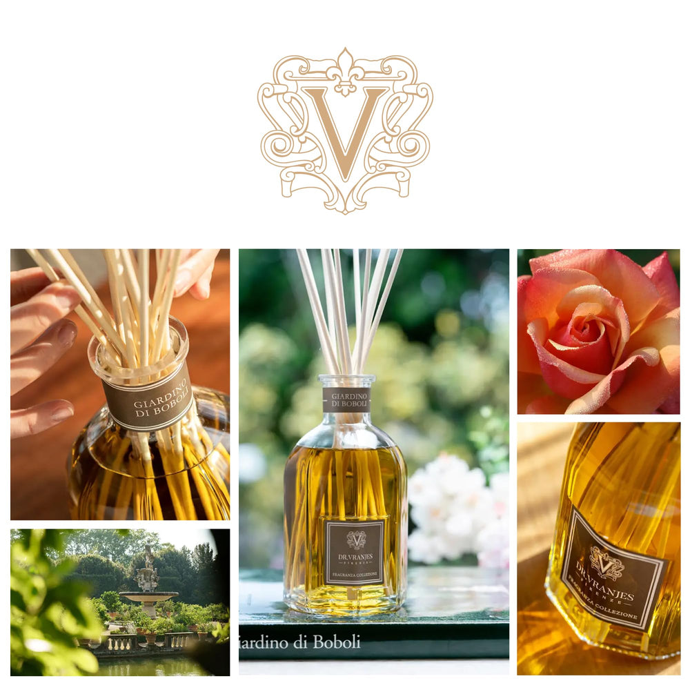 Dr. Vranjes Giardino di Boboli fragrance notes close-up enrich spaces with floral aroma.