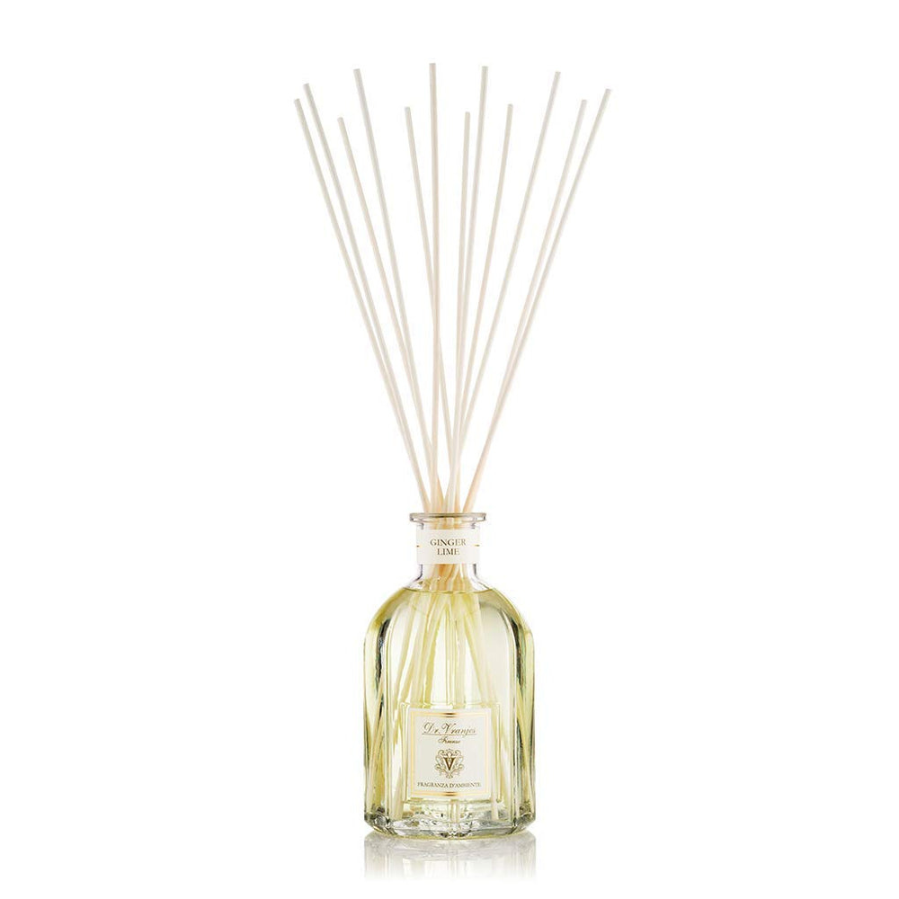 Close-up of Dr Vranjes Ginger Lime label highlighting premium craftsmanship and fragrance.