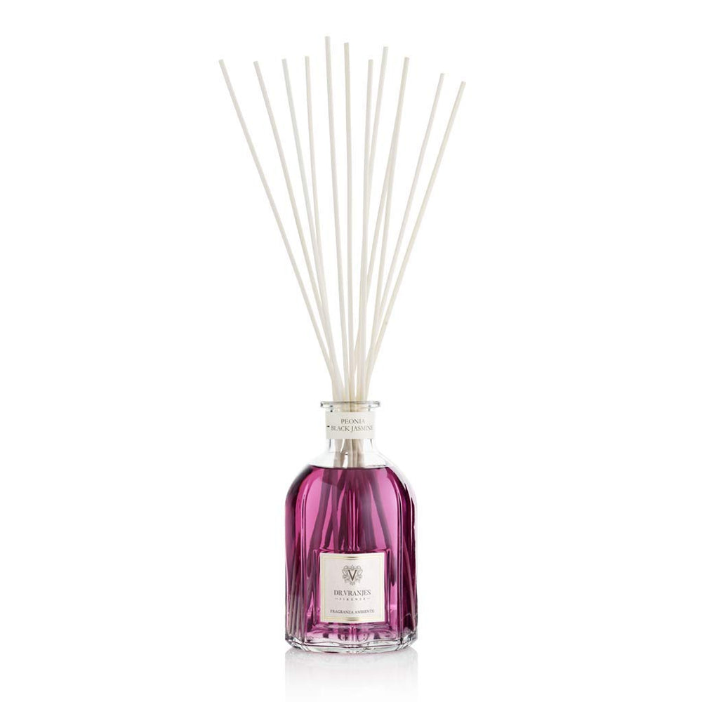 Dr Vranjes Peonia Black Jasmine diffuser in room scene delivering inviting, long-lasting fragrance.