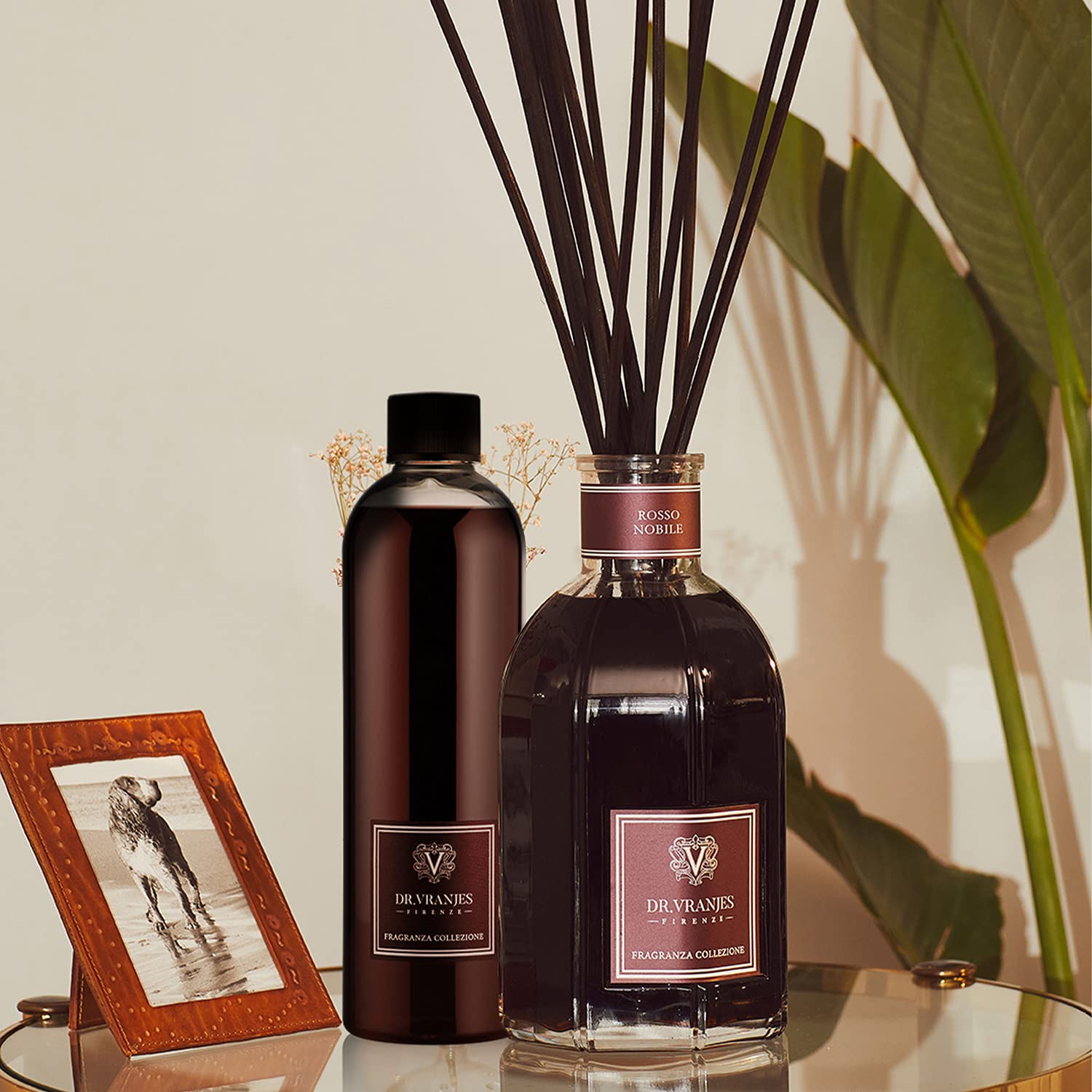Dr. Vranjes Rosso Nobile refill bottle on a dresser ready to refresh spaces.