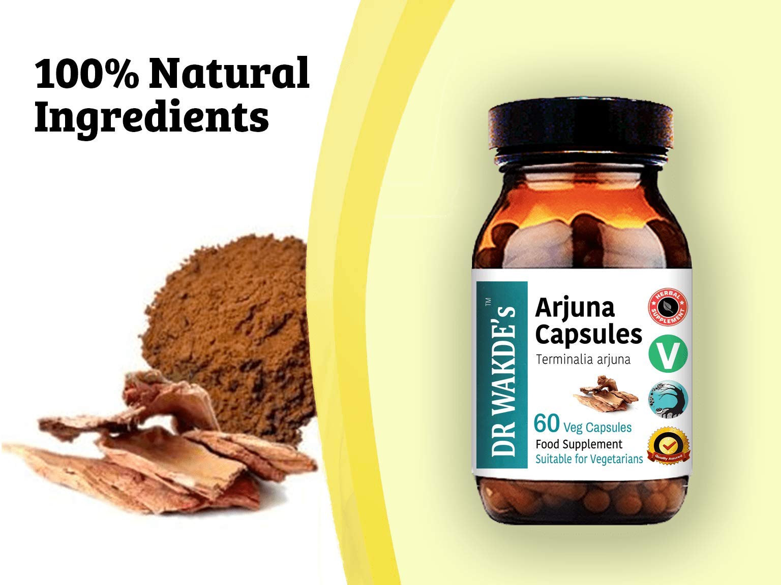 DR WAKDE'S Arjuna capsules plain label communicates no fillers.