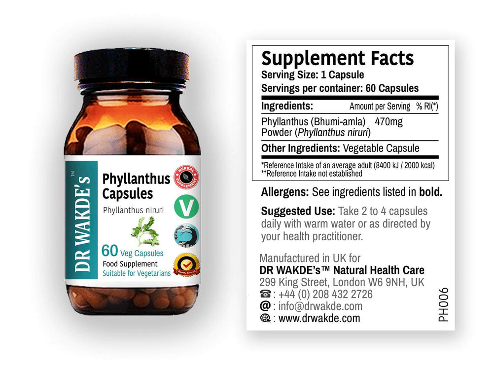 DR WAKDE'S Phyllanthus capsules—vegetarian capsules for vegan lifestyles.