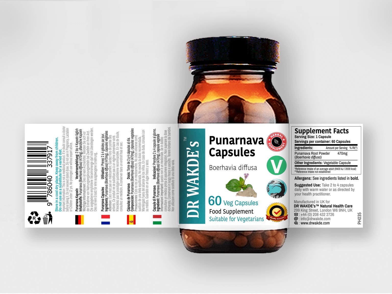 DR WAKDE'S Punarnava packaging, vegan-friendly and sustainably sourced
