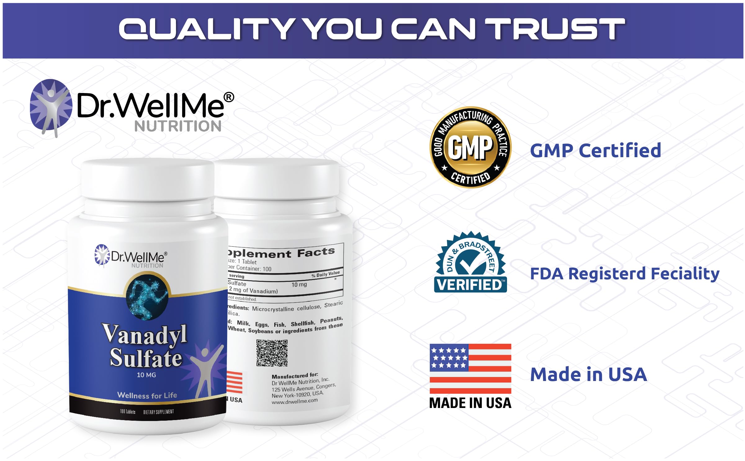 Dr WellMe Vanadyl Sulfate ingredients list showing clean formula