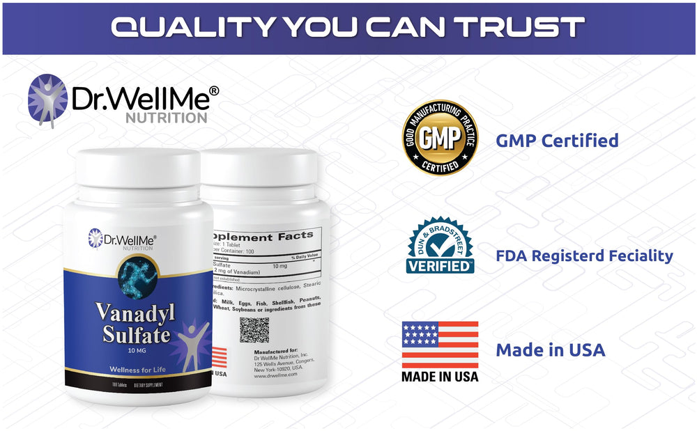Dr WellMe Vanadyl Sulfate ingredients list showing clean formula