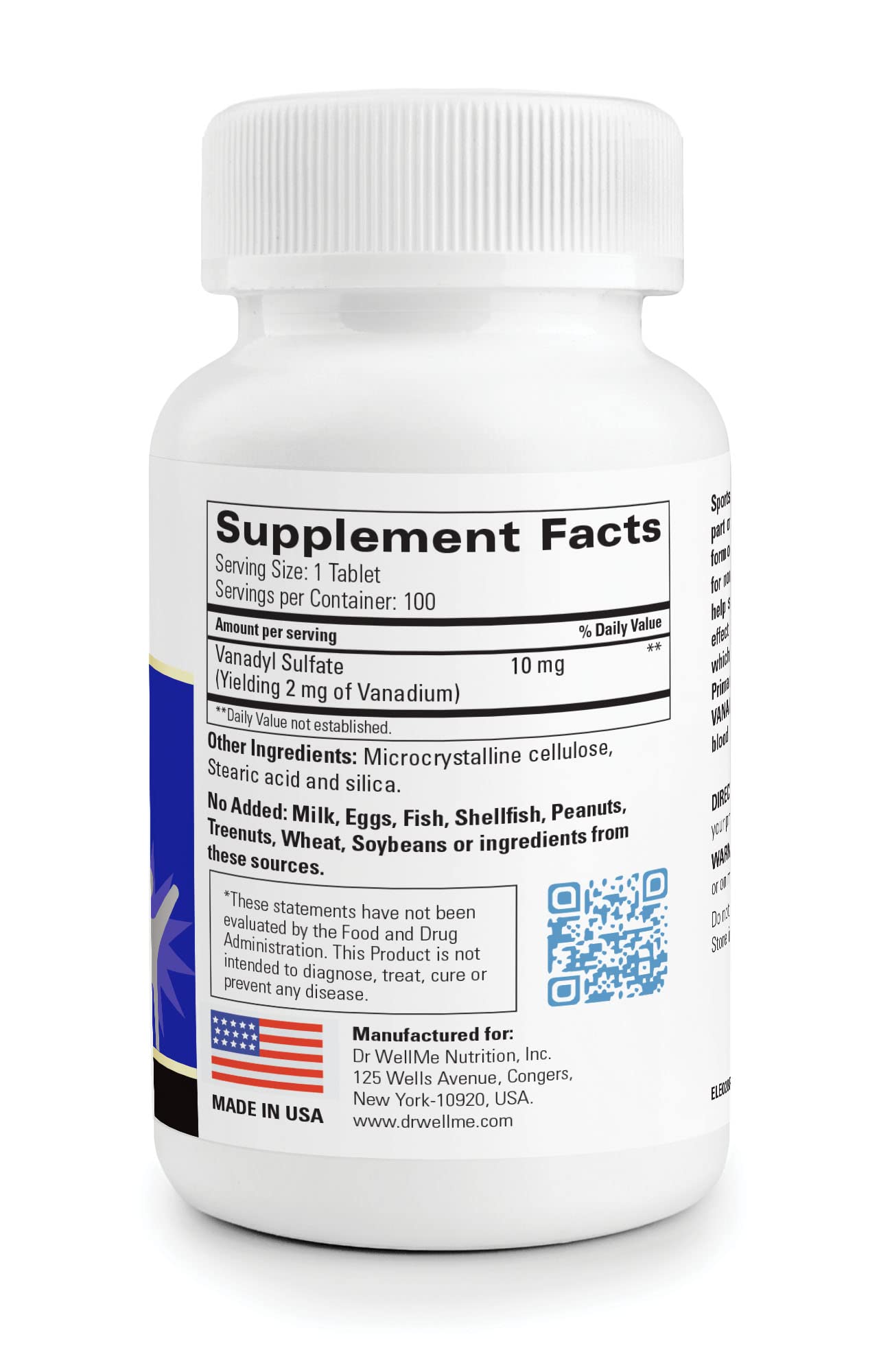 Dr WellMe Vanadyl Sulfate label close-up showing clean, non-GMO formula