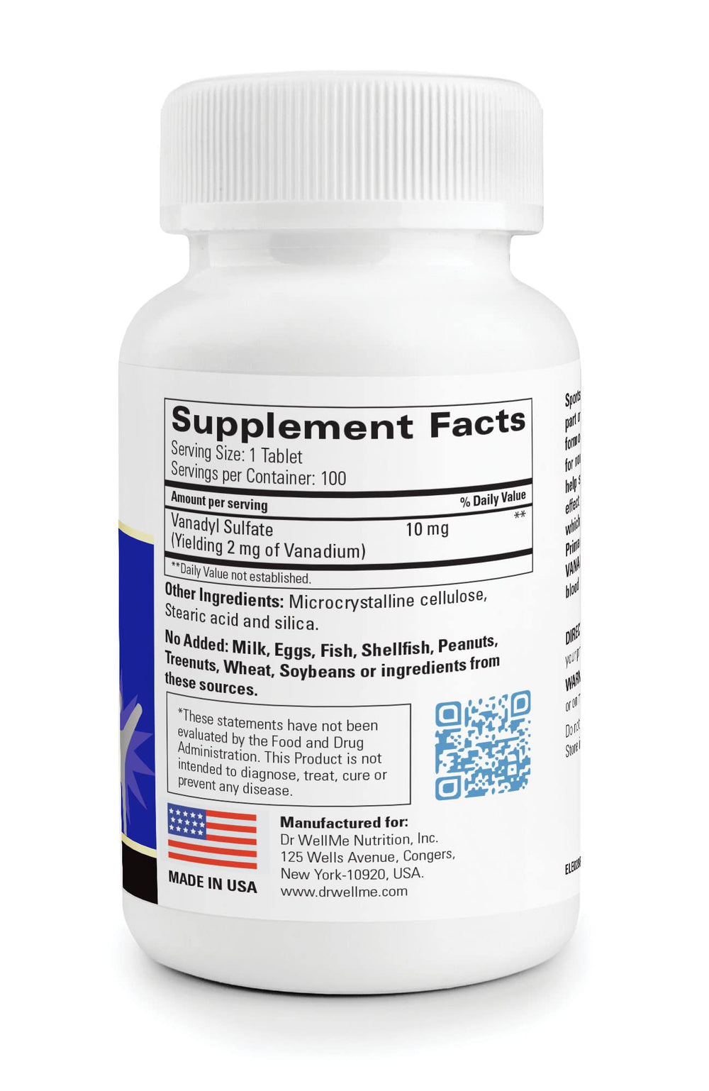 Dr WellMe Vanadyl Sulfate label close-up showing clean, non-GMO formula