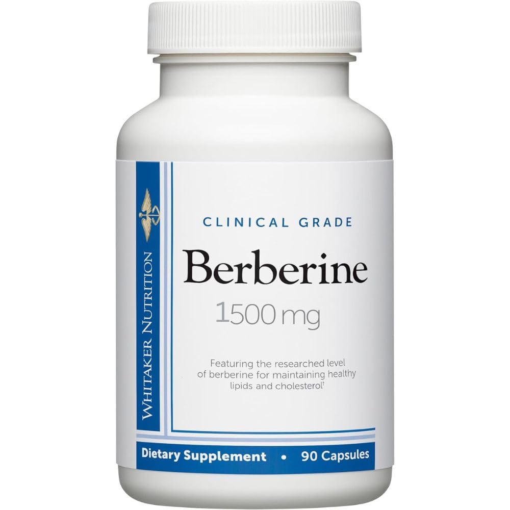 Dr. Whitaker Berberine bottle showing 1,500 mg daily dosage for lipid balance potential