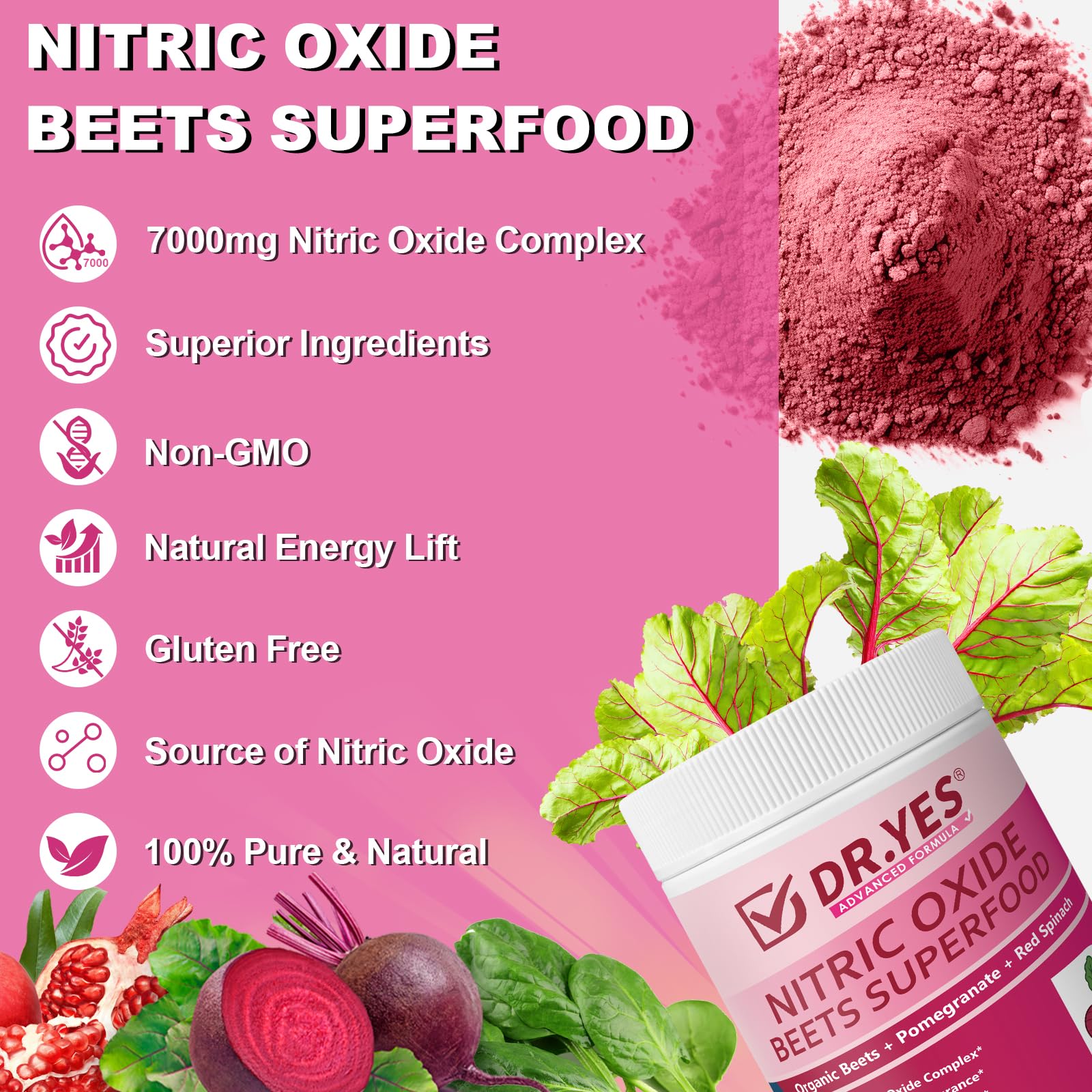 DR YES Organic Beet Root Nitric Oxide Powder poured into a juice