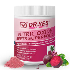 DR YES Organic Beet Root Nitric Oxide Powder bottle for smoothies and energy support