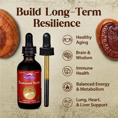 Dragon Herbs Duanwood Reishi Drops label close-up highlights extraction method