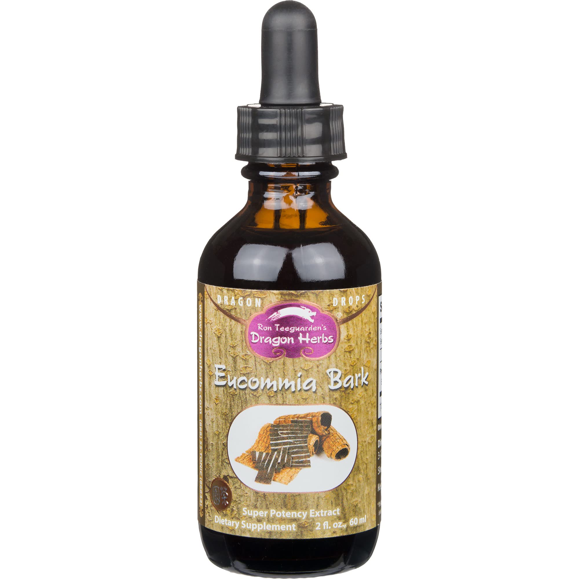 Dragon Herbs Eucommia Bark Drops bottle ready for daily use, suggesting back strength support.