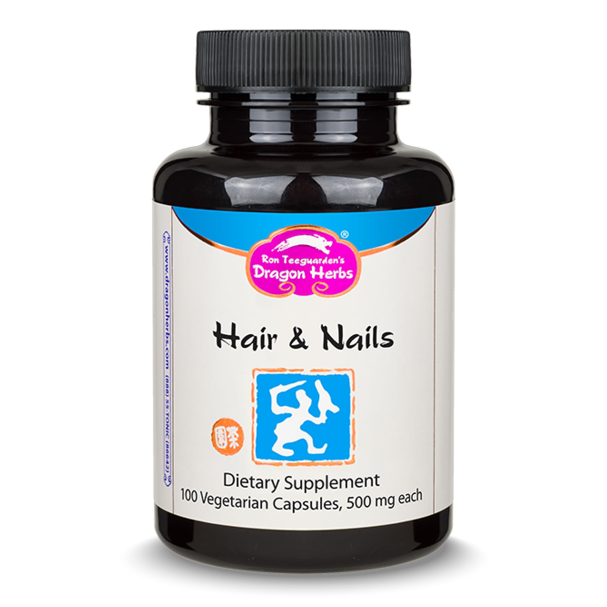 Dragon Herbs Hair and Nails bottle showing daily supplement ritual benefits.