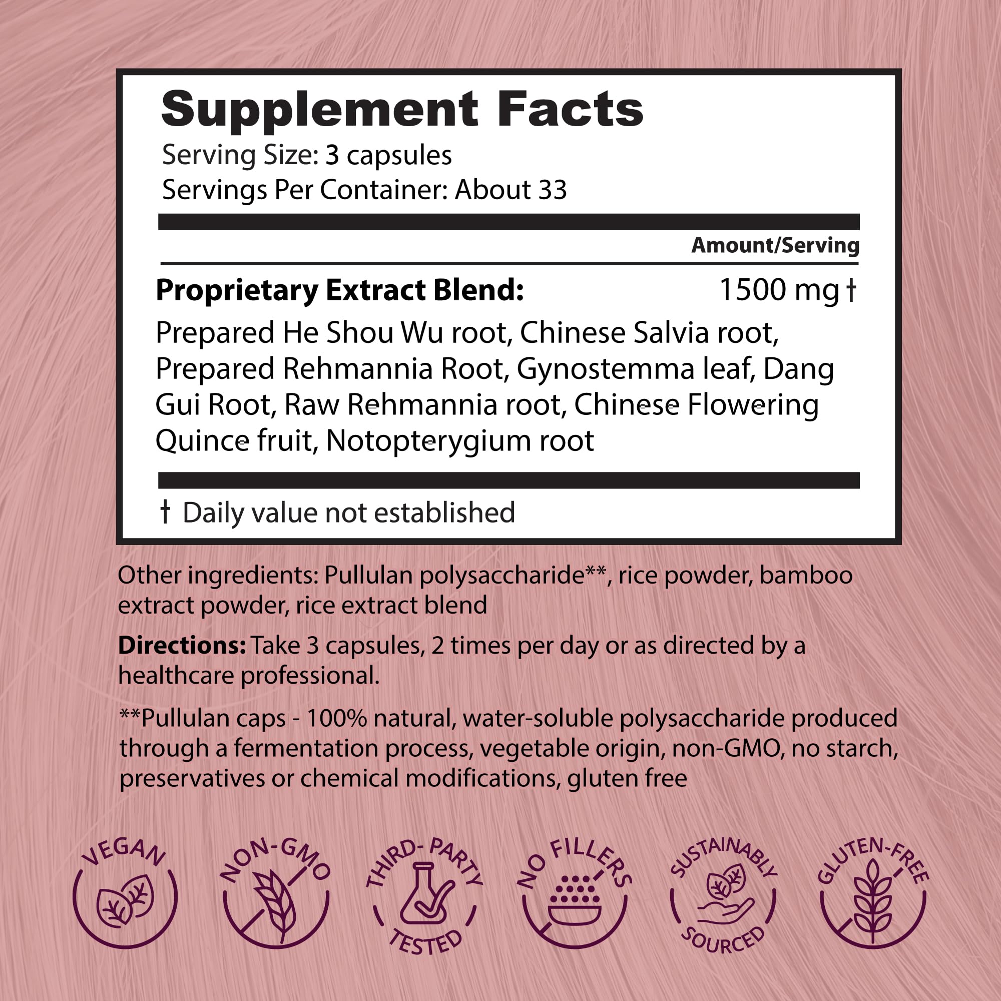 Dragon Herbs Hair and Nails label view highlighting premium, non-GMO formulation.