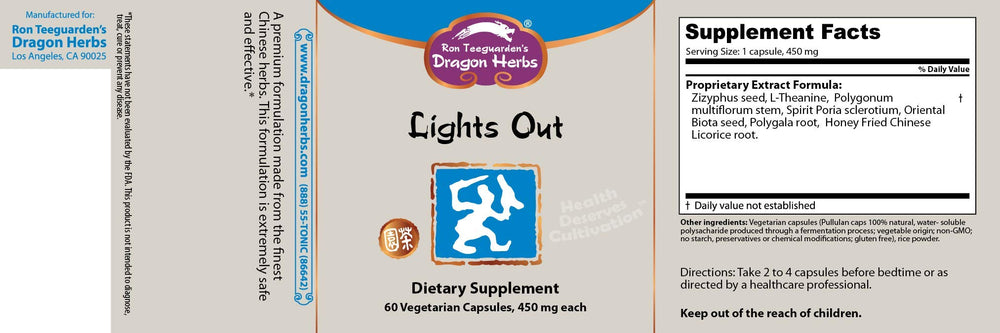 Lights Out capsules close-up showing the herbal blend for relaxation.