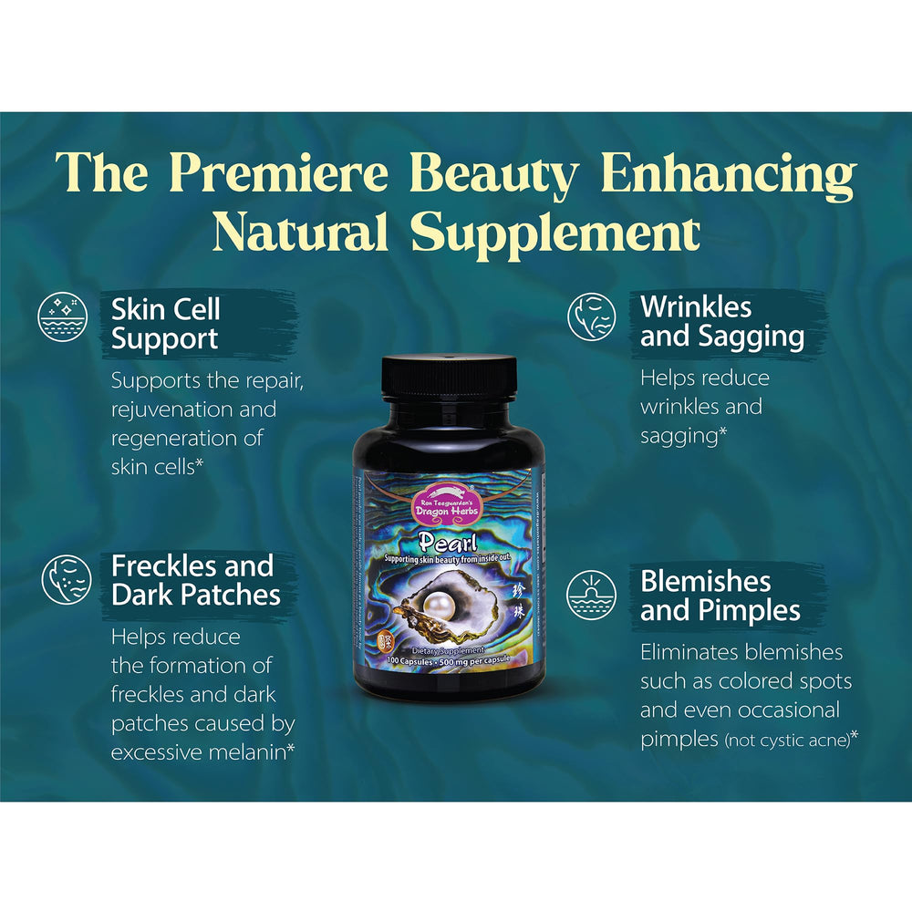 Dragon Herbs Pearl Powder capsules close-up highlighting smooth, easy daily use.