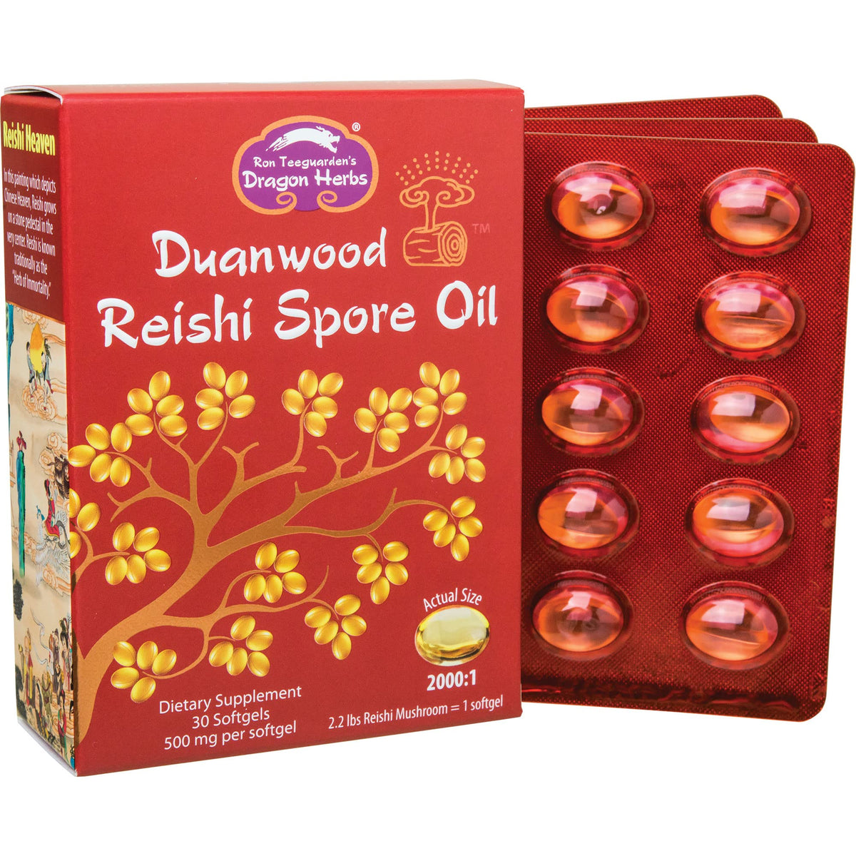 Dragon Herbs Reishi Spore Oil softgel bottle for daily use.