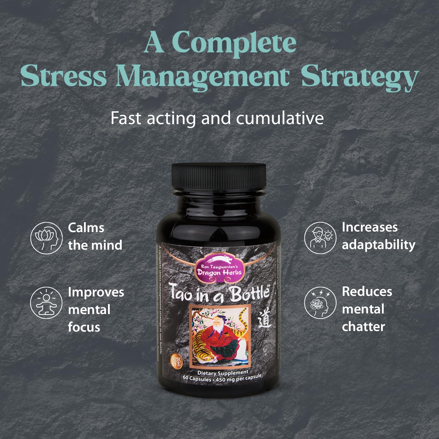 Dragon Herbs Tao in a Bottle capsules close-up highlights product quality and form