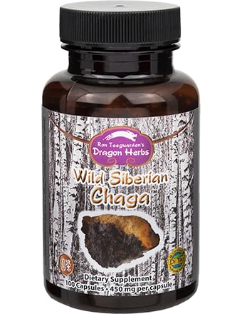 Dragon Herbs Wild Siberian Chaga capsules bottle supports daily vitality.