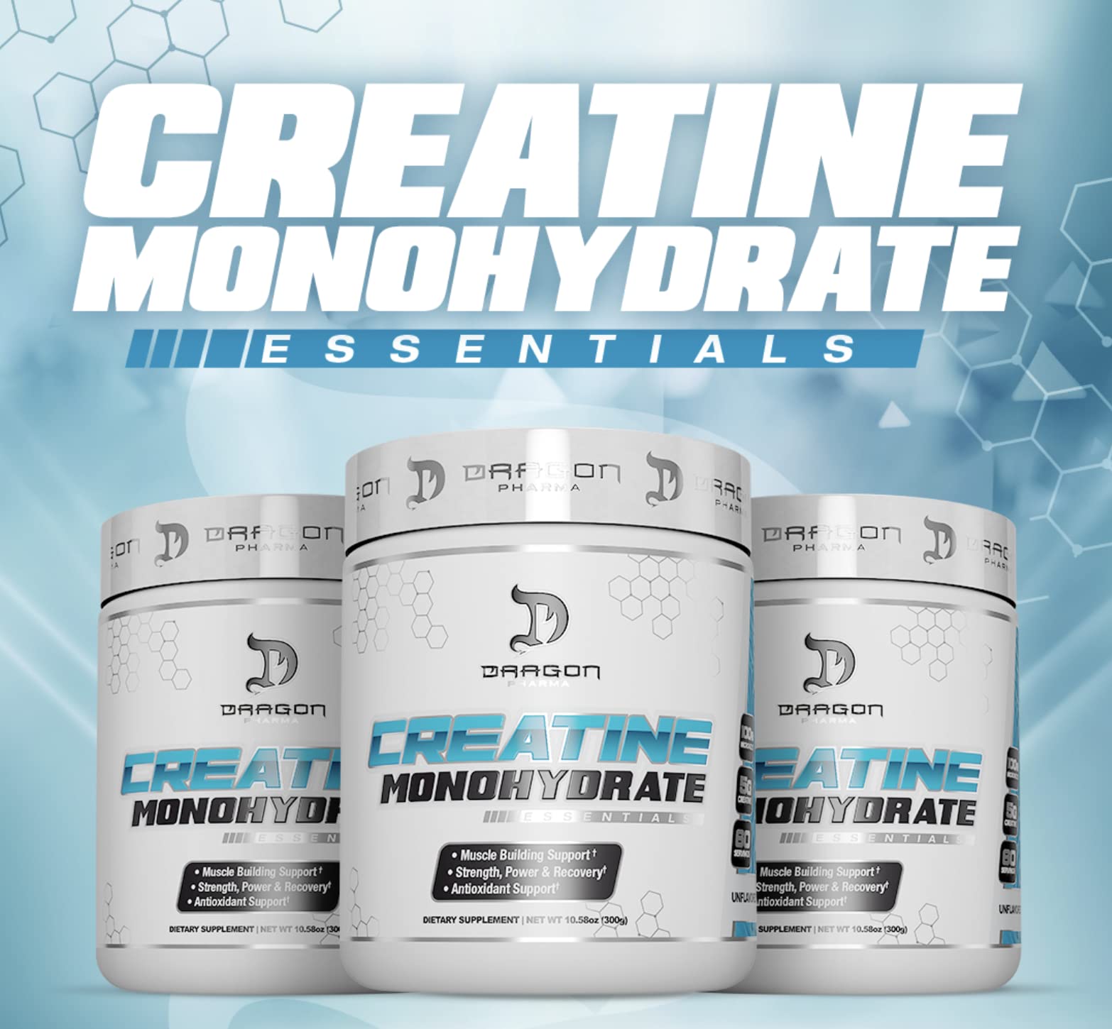 DRAGON PHARMA Creatine Monohydrate in shaker ready for mixing.