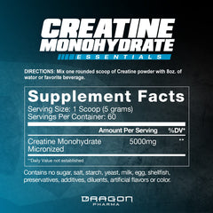 DRAGON PHARMA Creatine Monohydrate powder highlights ultra-pure formula.