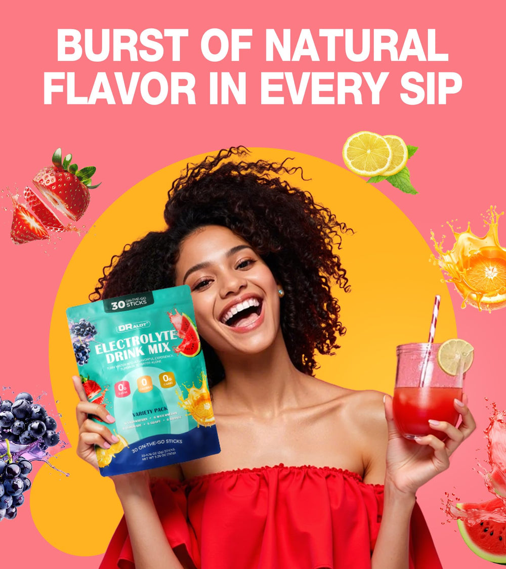 Dralot Juicy Splash natural flavors label highlights sugar-free, vegan, keto-friendly ingredients.