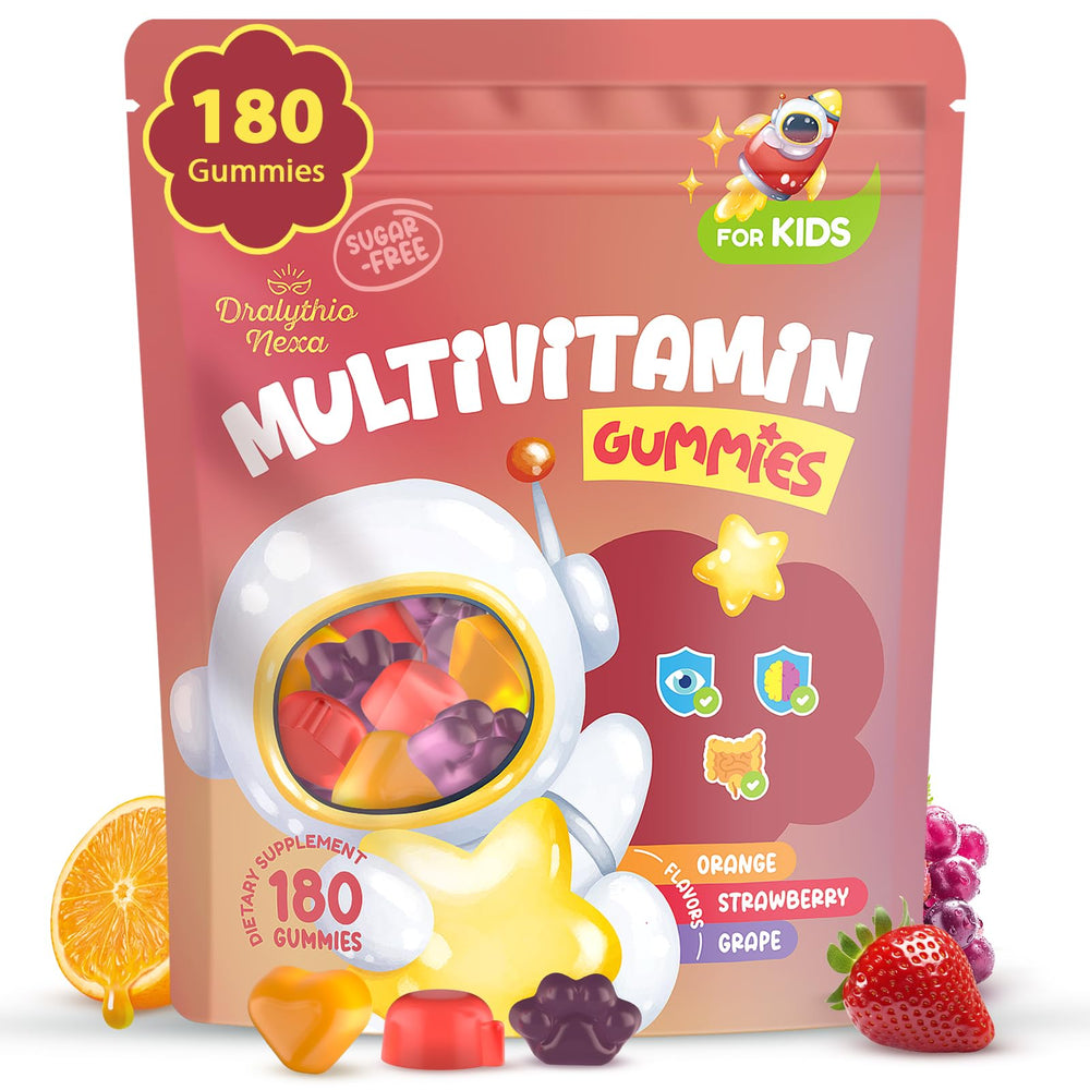 DRALYTHIO NEXA kids multivitamin gummies bottle with sugar-free, DHA rich daily balance