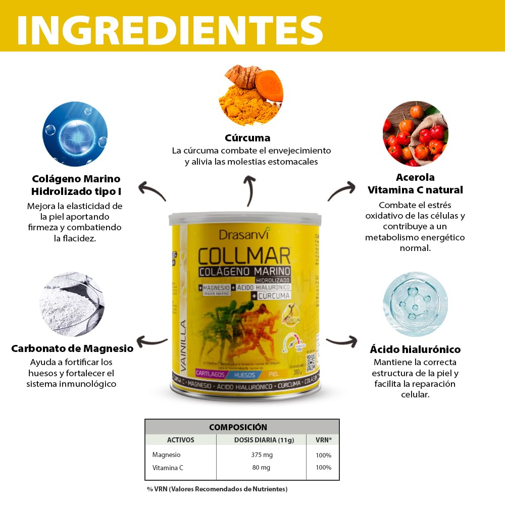 Drasanvi COLLMAR gluten-free vanilla collagen label highlighting gluten-free formula.