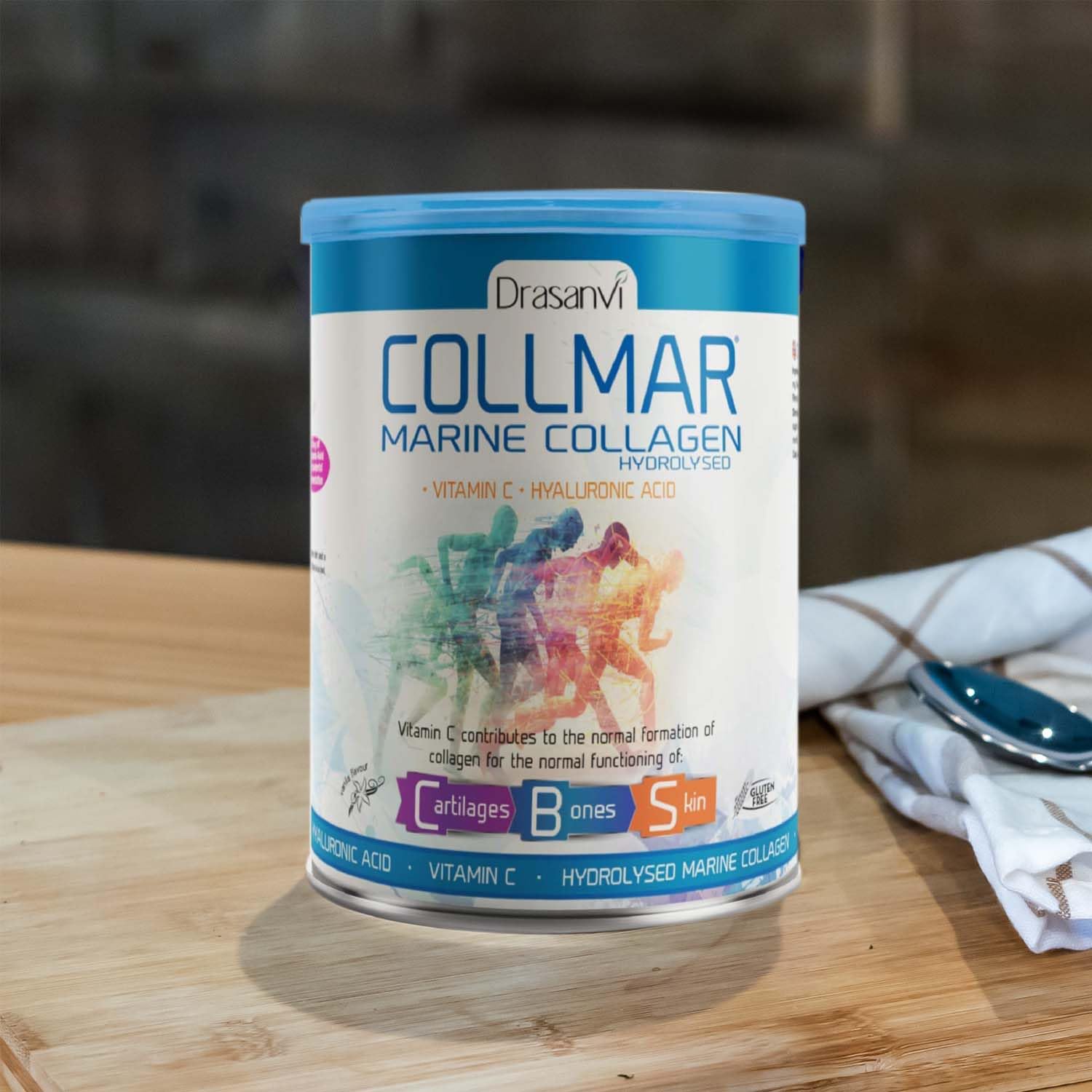 Drasanvi gluten-free badge on COLLMAR packaging signals gluten-free formulation.