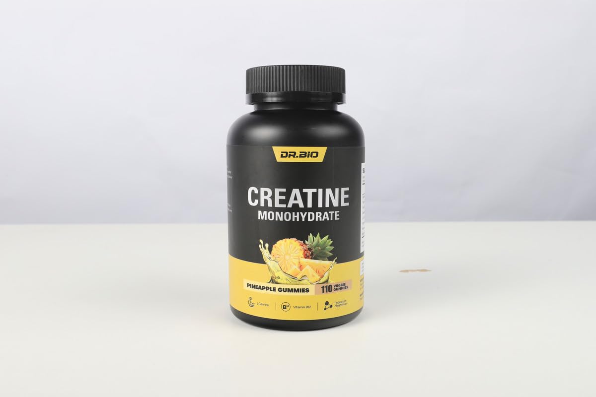 DR.BIO Creatine Monohydrate Gummies pineapple serving on a table