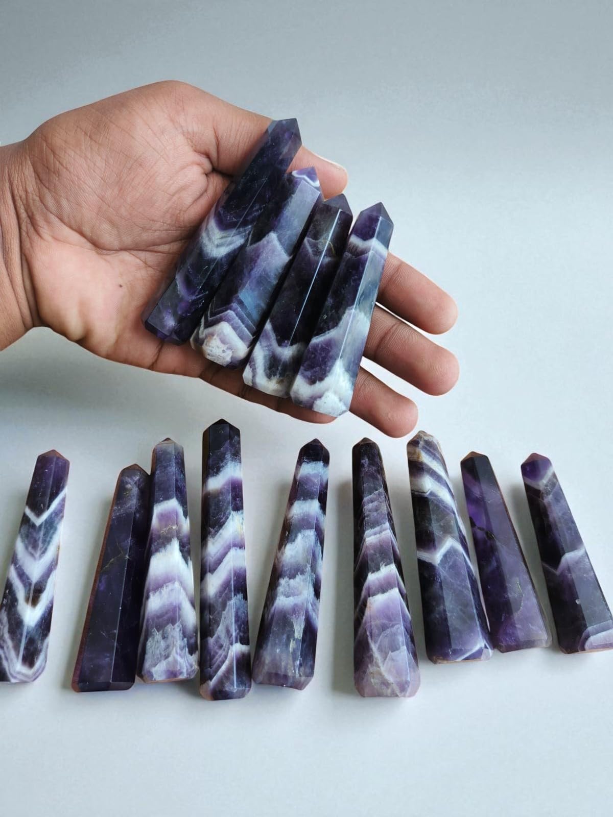 Dream Amethyst Wands held for mindfulness and focus