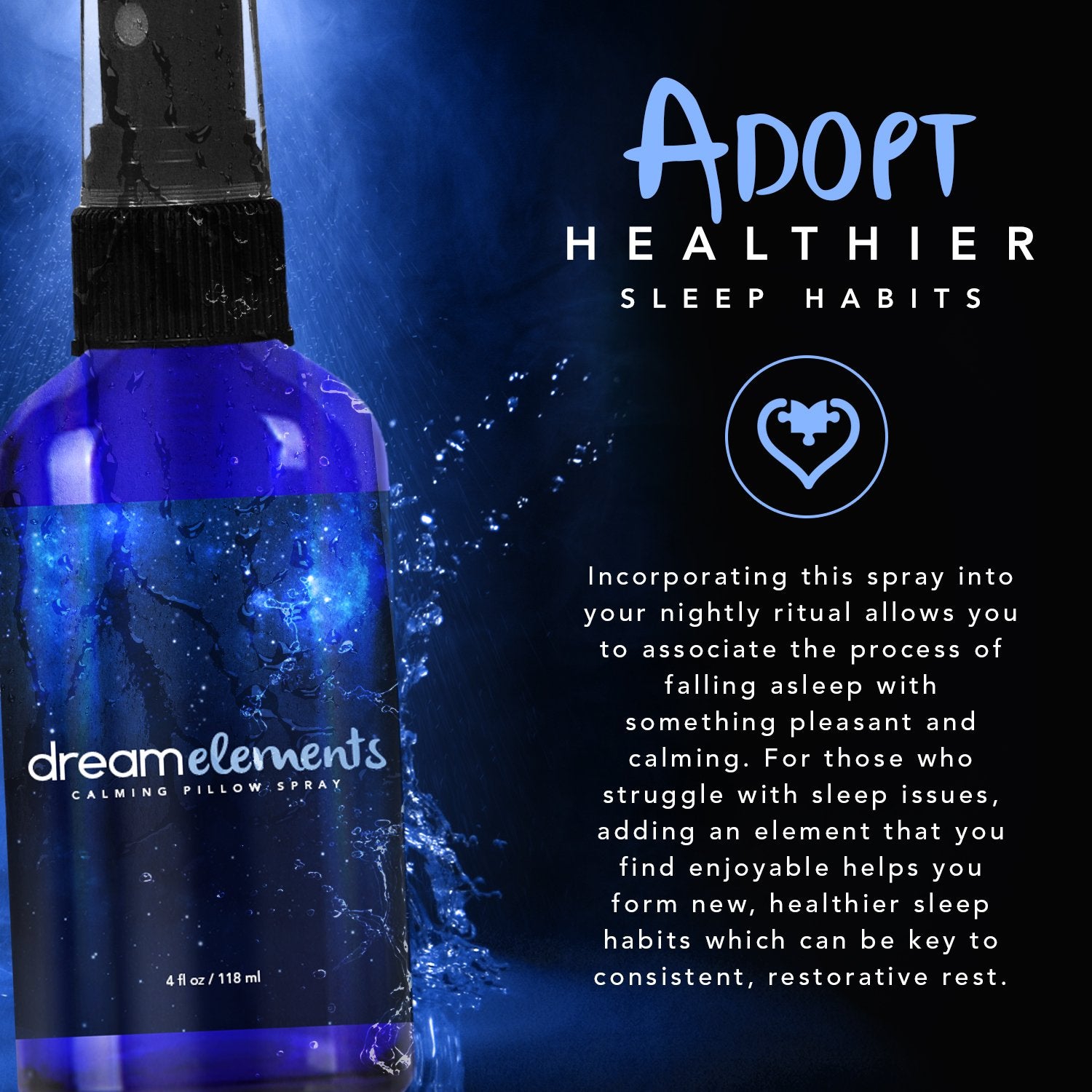 Front label of Dream Elements Calming Pillow Spray for restful sleep