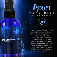 Front label of Dream Elements Calming Pillow Spray for restful sleep